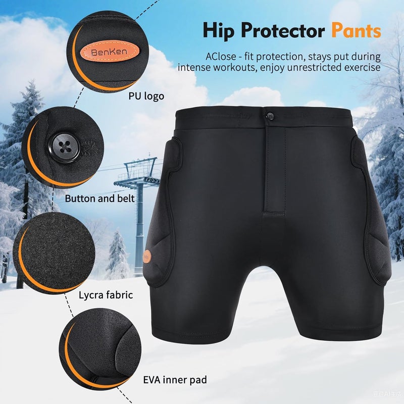 BenKen Ski Butt Protection Shorts - Anti-Collision Ski Protective Equipment, Impact Resistant Protective Padded Shorts, Stretch Lycra for Skateboarding, Skiing, Cycling, Men/Women - Image 3